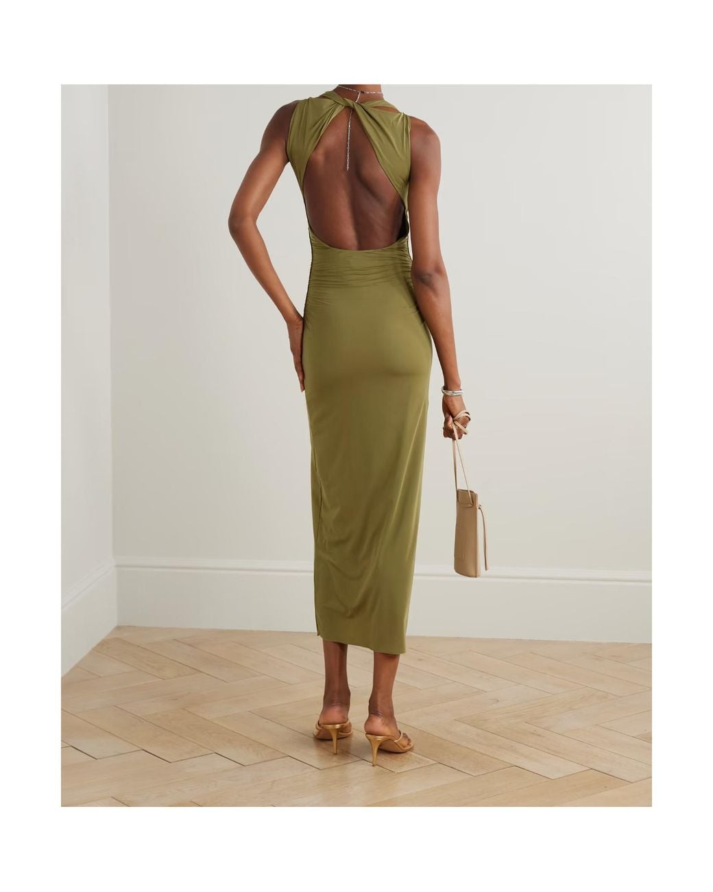Sir Green Cascina Open-Back Gathered Stretch-Jersey Midi Dress