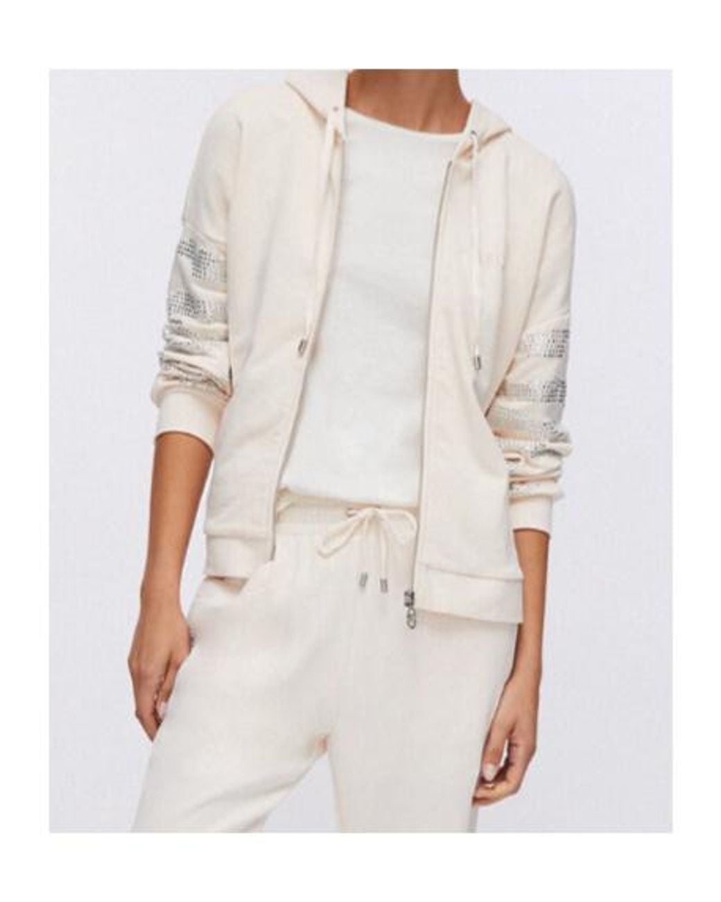 Liu Jo Natural Studded Zip-Up Hoodie