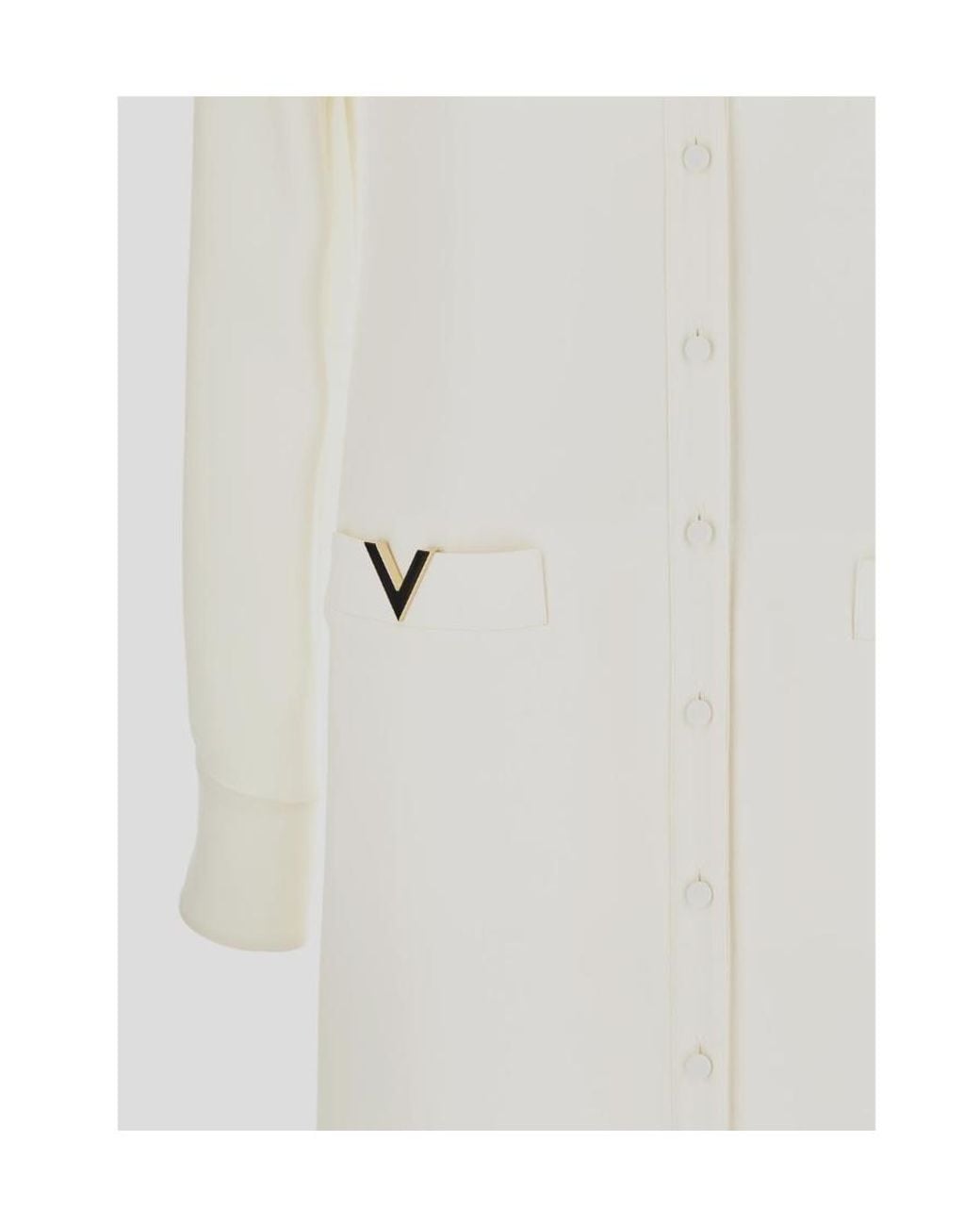Valentino White Vgold-Detail Silk Maxi Dress