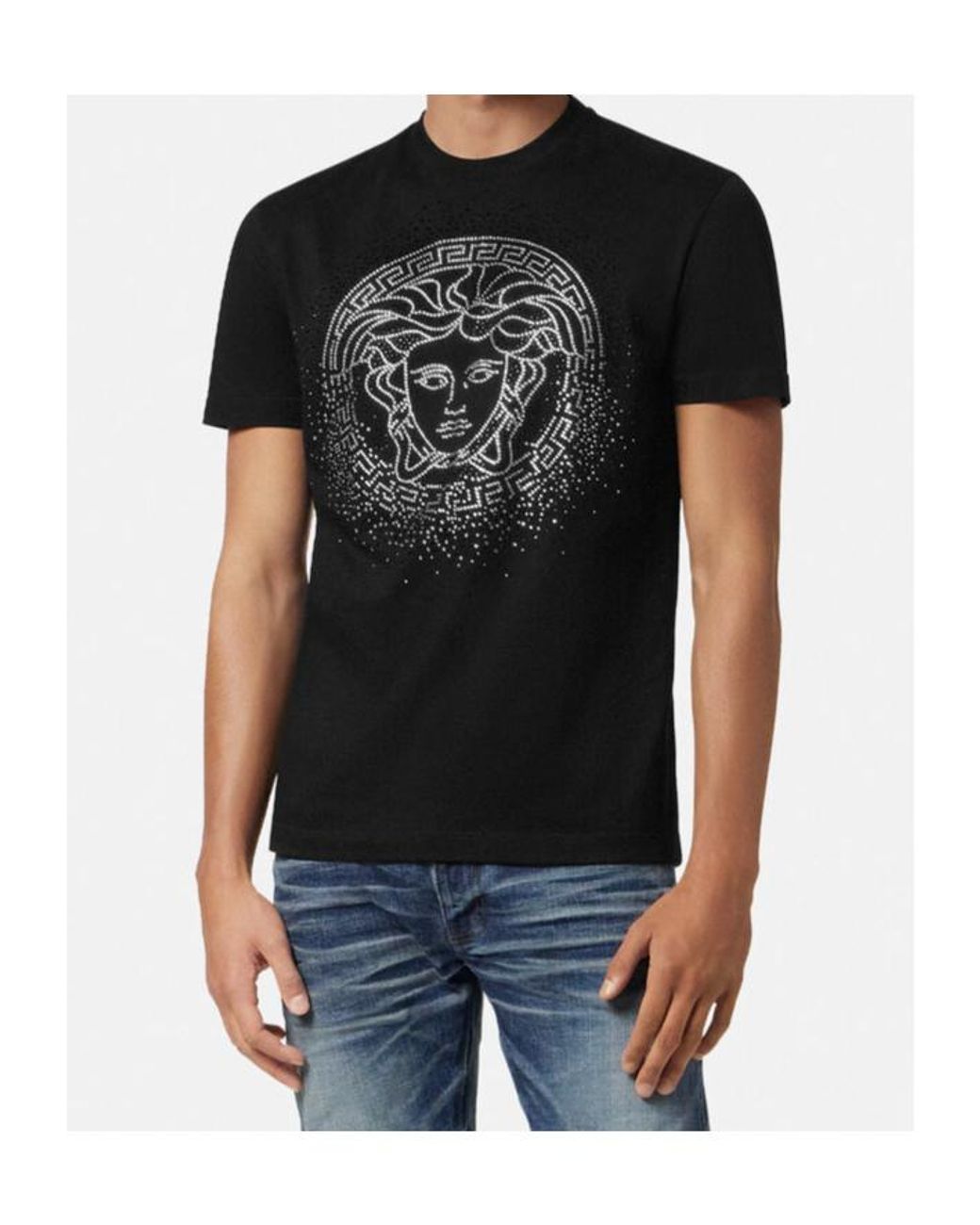 Versace Black Crystal Fading Medusa T-Shirt for men