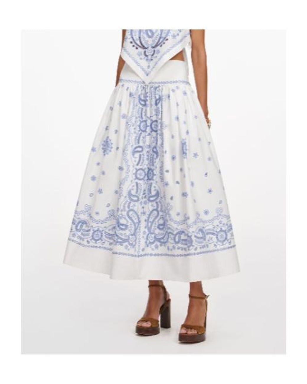 Self-Portrait Blue Embroidered Midi Skirt