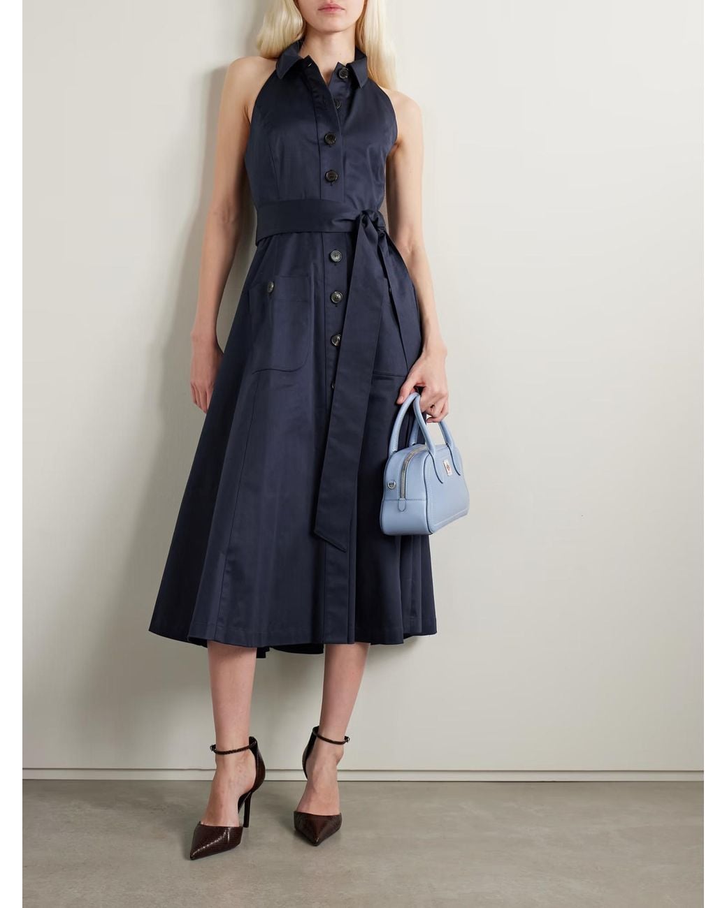 Carolina Herrera Blue Tie-Back Shirt Dress