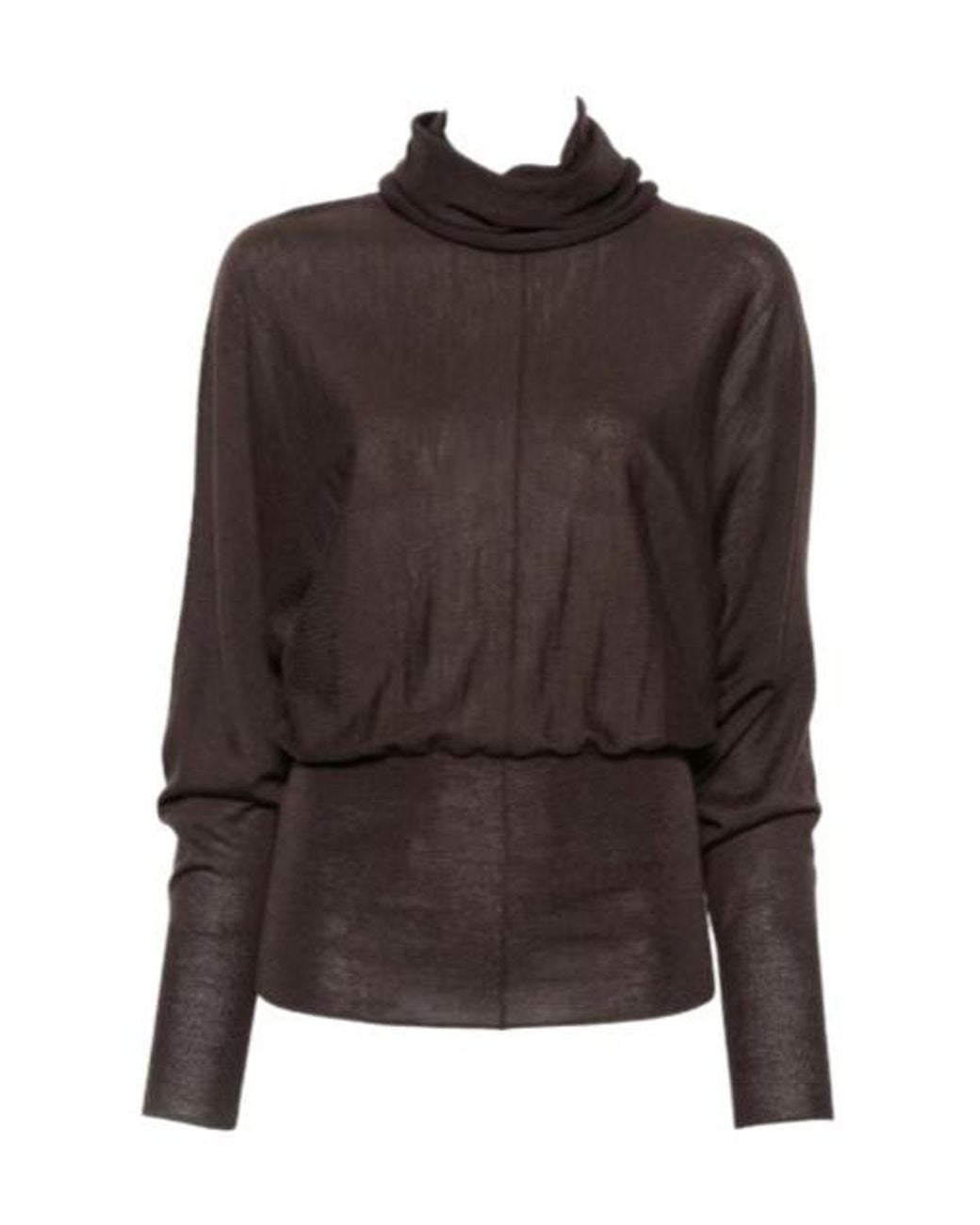 Soeur Brown Draped-Neck Long-Sleeve Knit Top