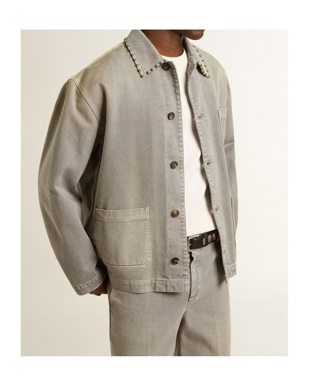 Golden Goose Deluxe Brand Gray Stud Embellished Denim Jacket for men