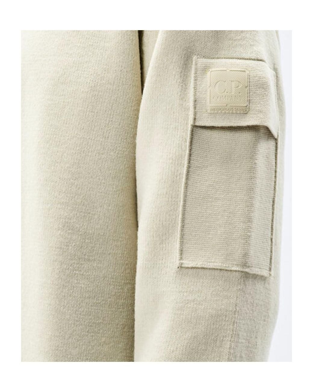C P Company White Metropolis Series Extrafine Merino Wool Half Zip Sweater for men