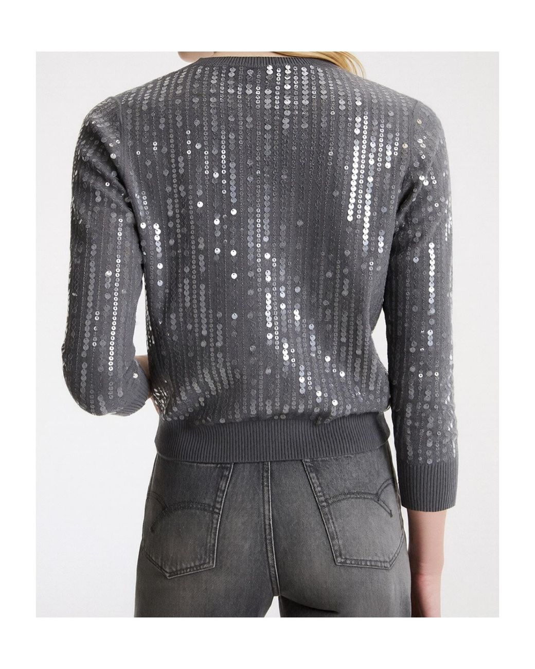 Marella Gray Button-Front Long-Sleeve Knit Top