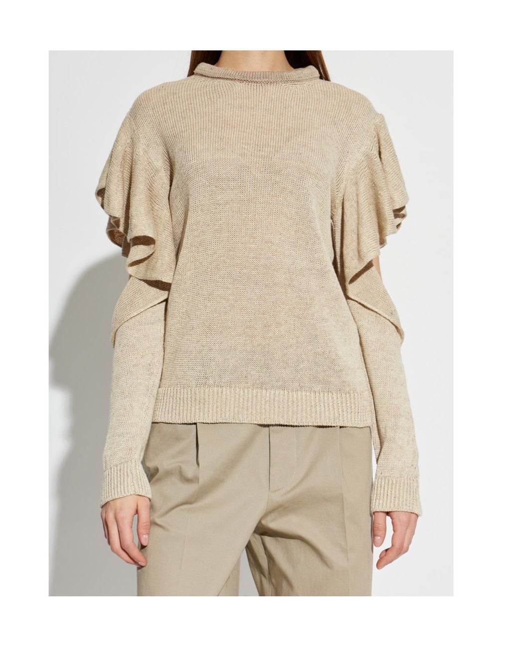 Moschino Natural Ruffled Sleeve Knitted Sweater