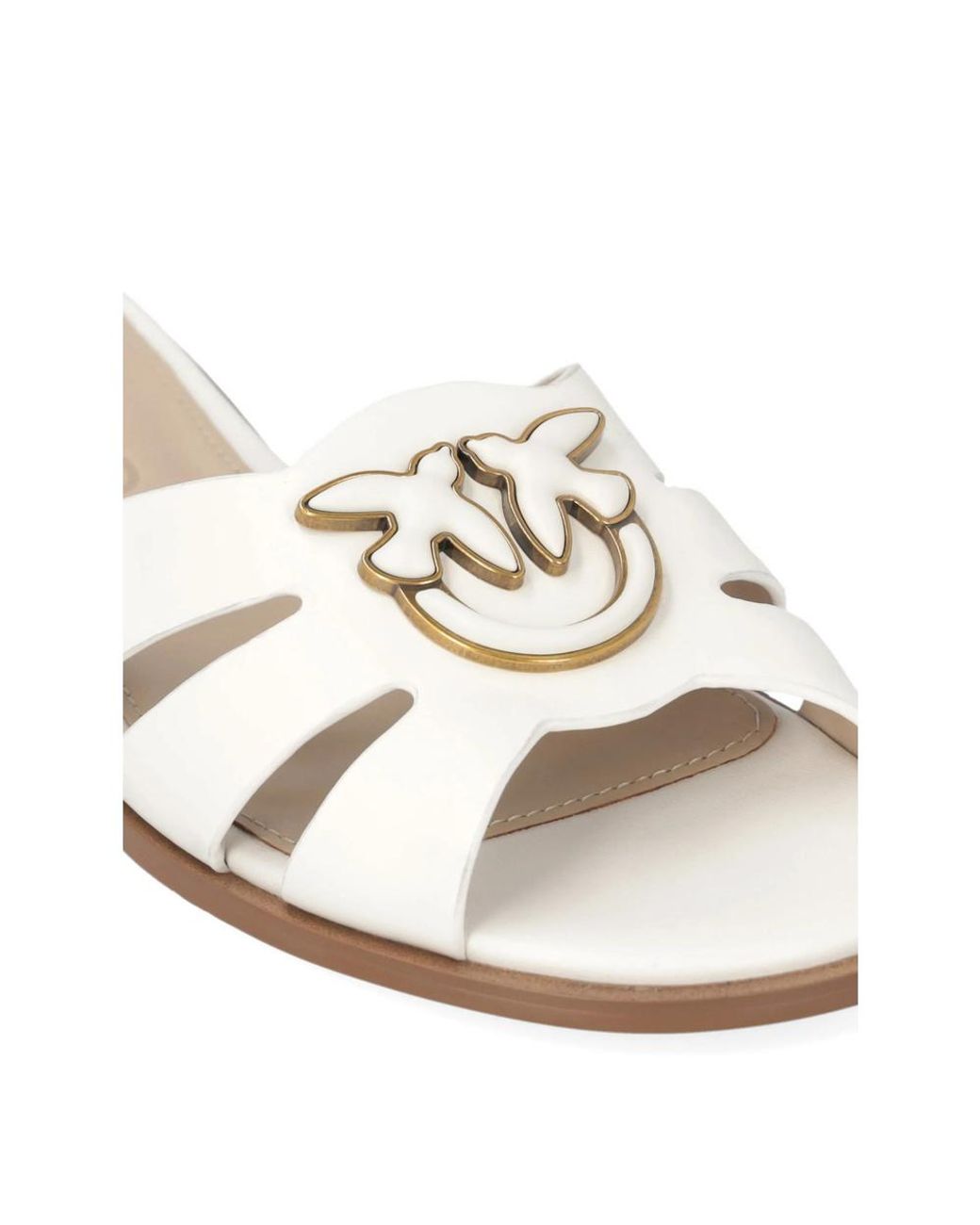 Pinko White Love Birds Cut-Out Flat Sandals