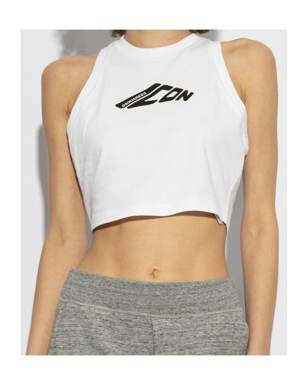 DSquared² White Icon Printed Cropped Tank Top