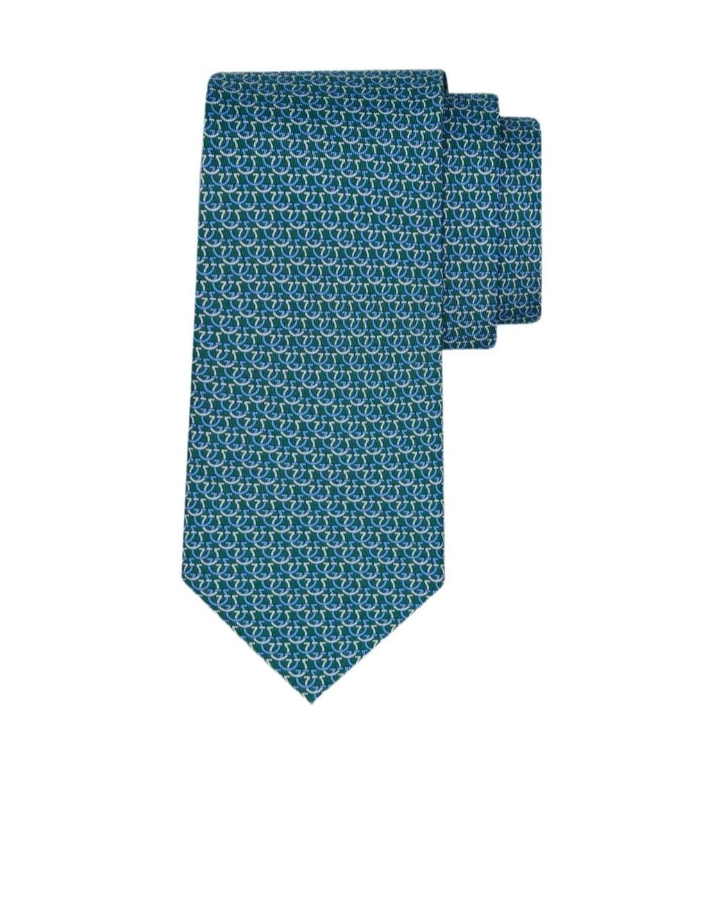 Ferragamo Blue Gancini Links Print Silk Tie for men
