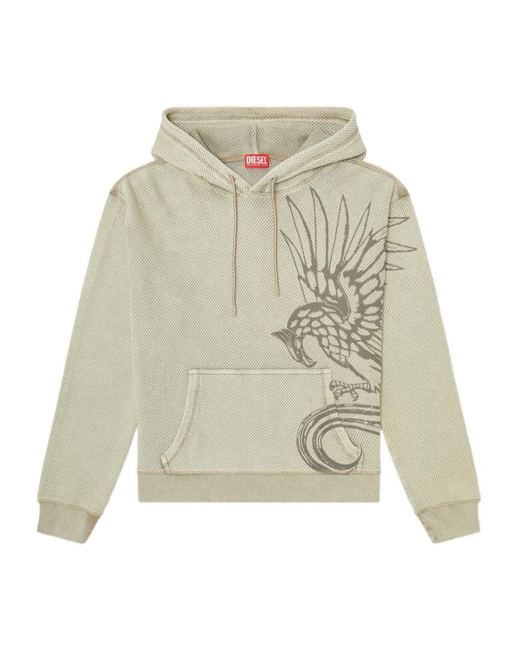 DIESEL White Long Sleeve Drawstring Hoodie for men