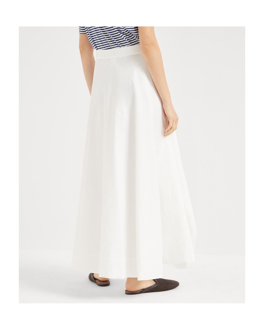 Brunello Cucinelli White Cotton Long Skirt