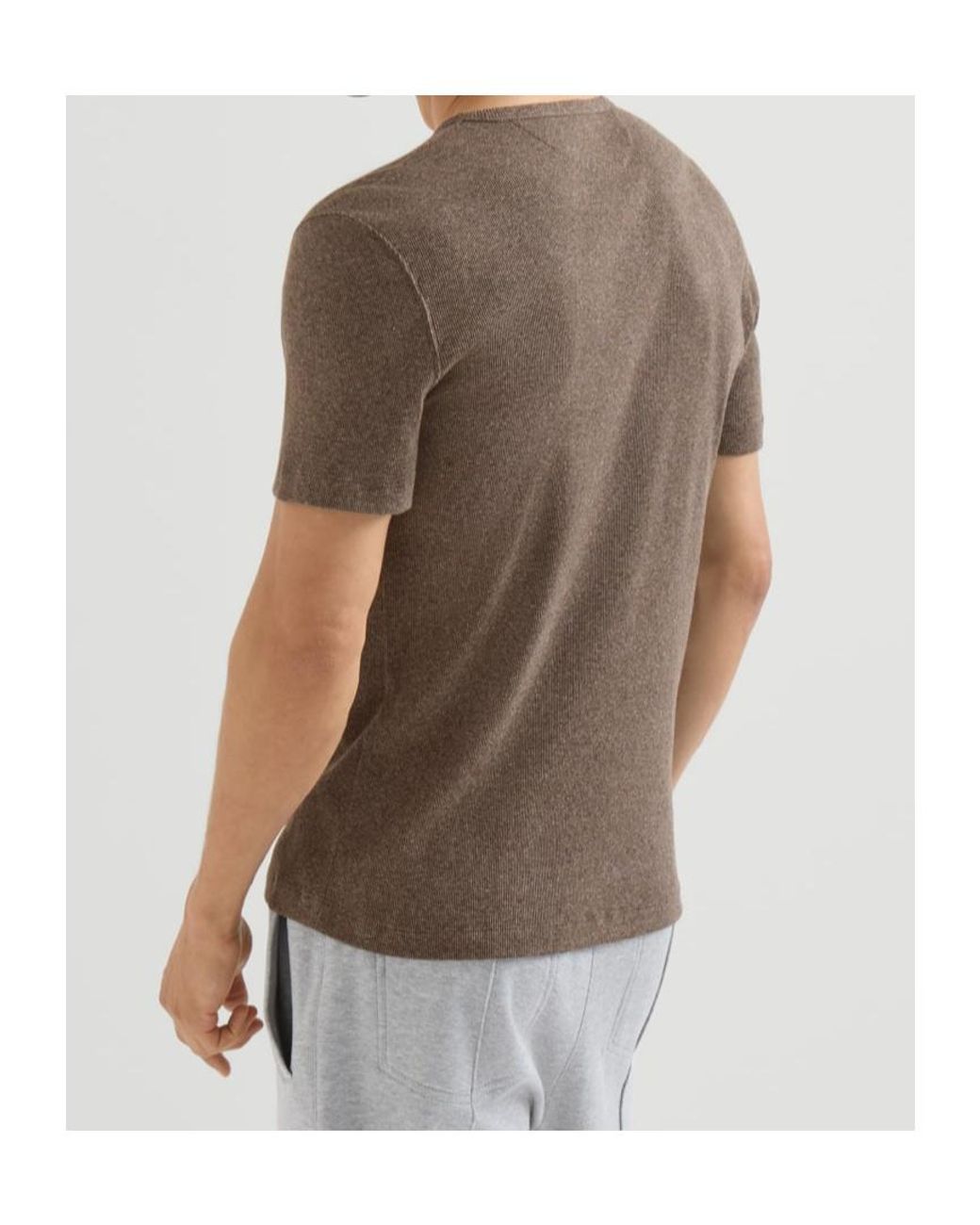 Brunello Cucinelli Brown Denim-Effect Ribbed Cotton Jersey Crew Neck T-Shirt for men