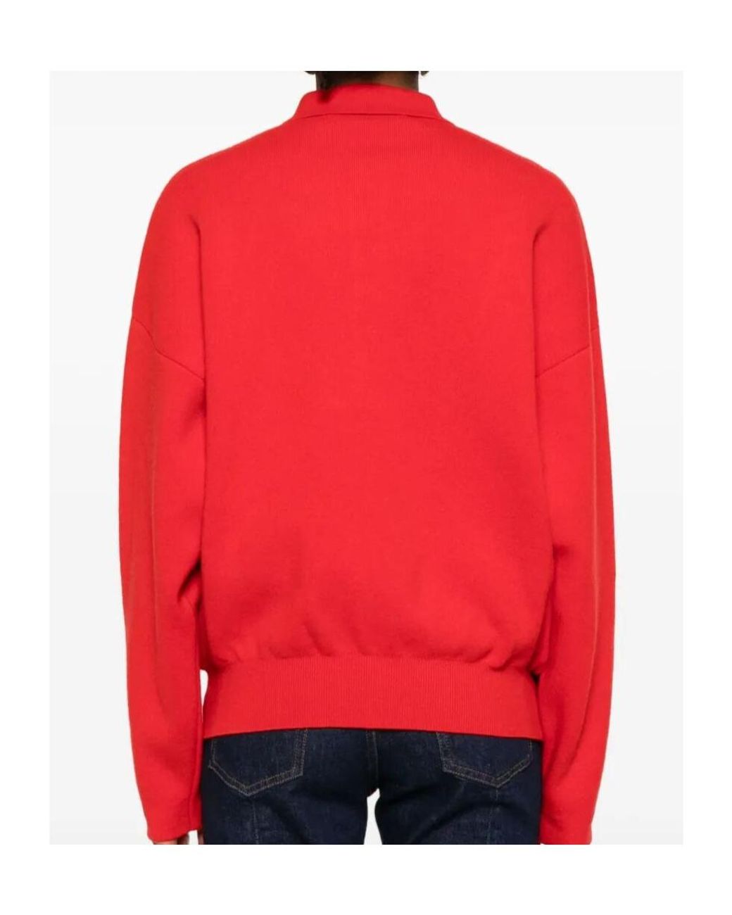 Jacquemus Red Ribbed Hem Long-Sleeved Sweater