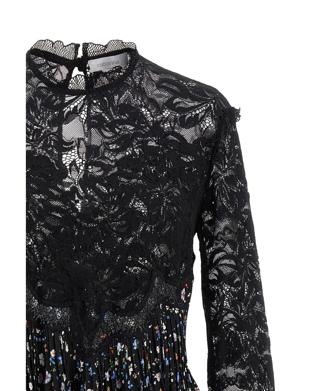 Rabanne Black Floral Pleated Lace Dress