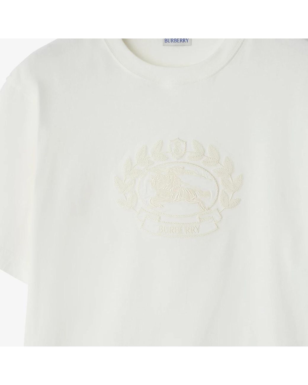 Burberry White Logo Embroidered Crewneck T-Shirt for men