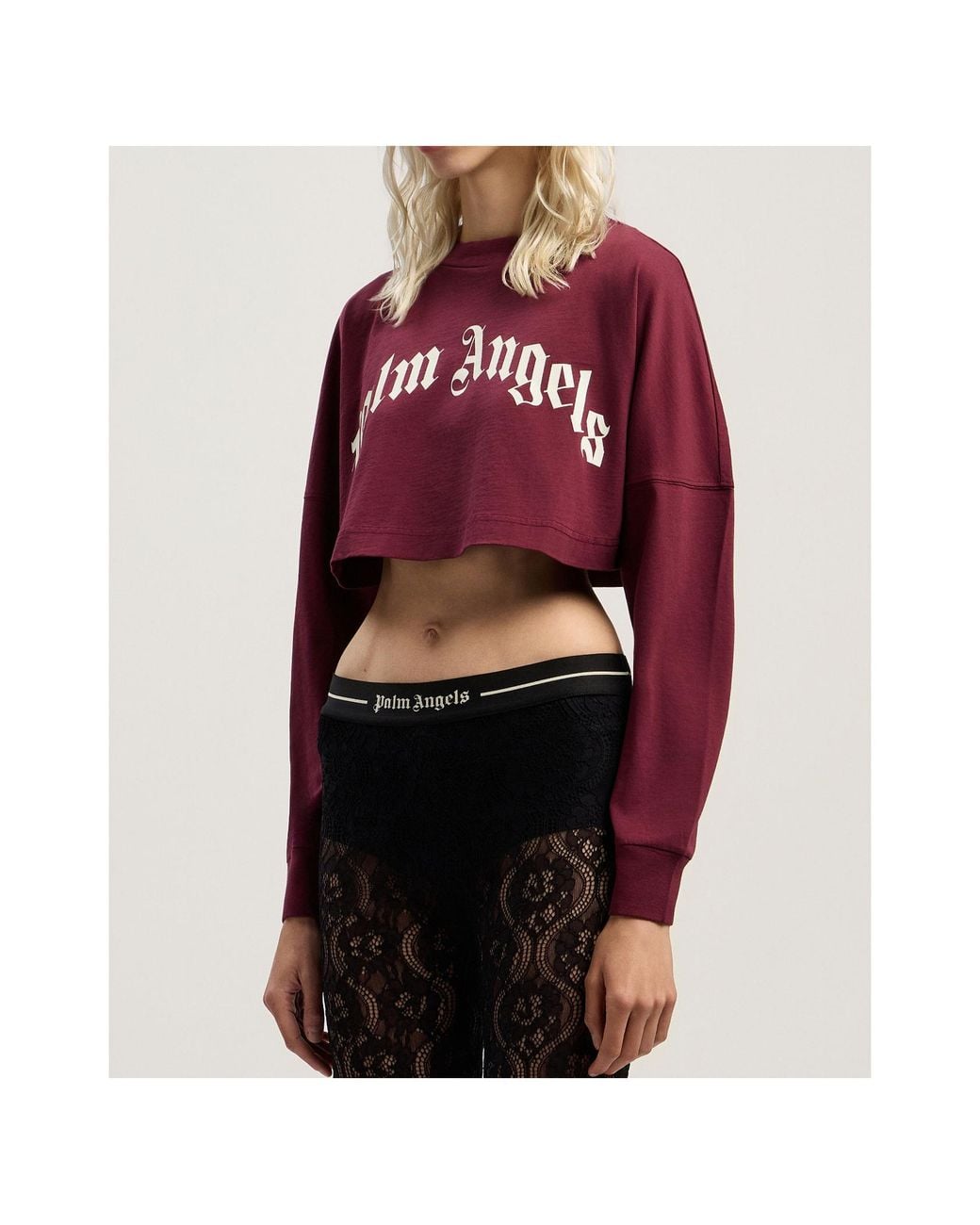 Palm Angels Red Curved Logo Printed Cropped Top
