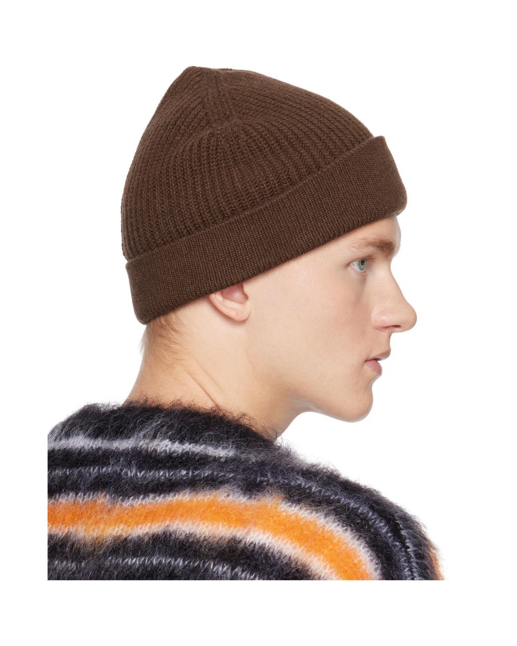 Marni Brown Logo Knitted Beanie for men