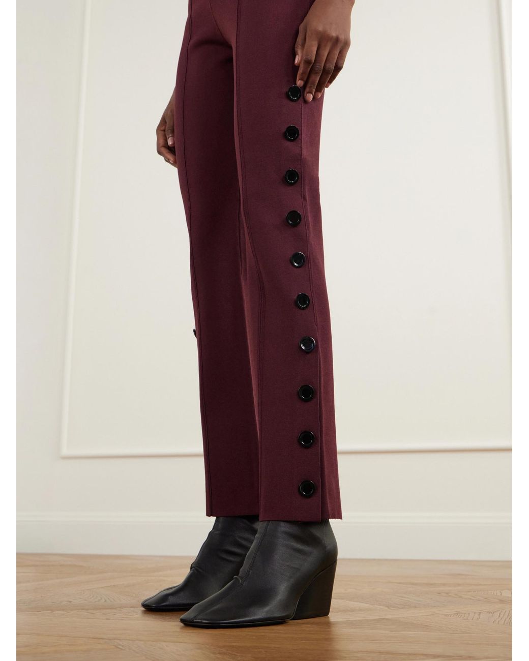 Proenza Schouler Red Martina Button-Embellished Stretch-Jersey Skinny Pants