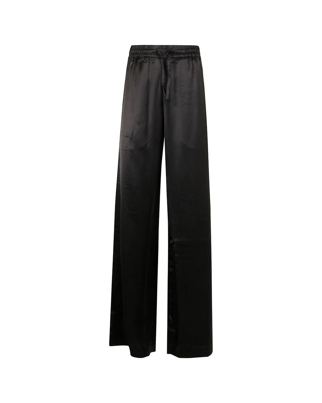 MARINE SERRE Black Wide-Leg Drawstring Satin Trousers