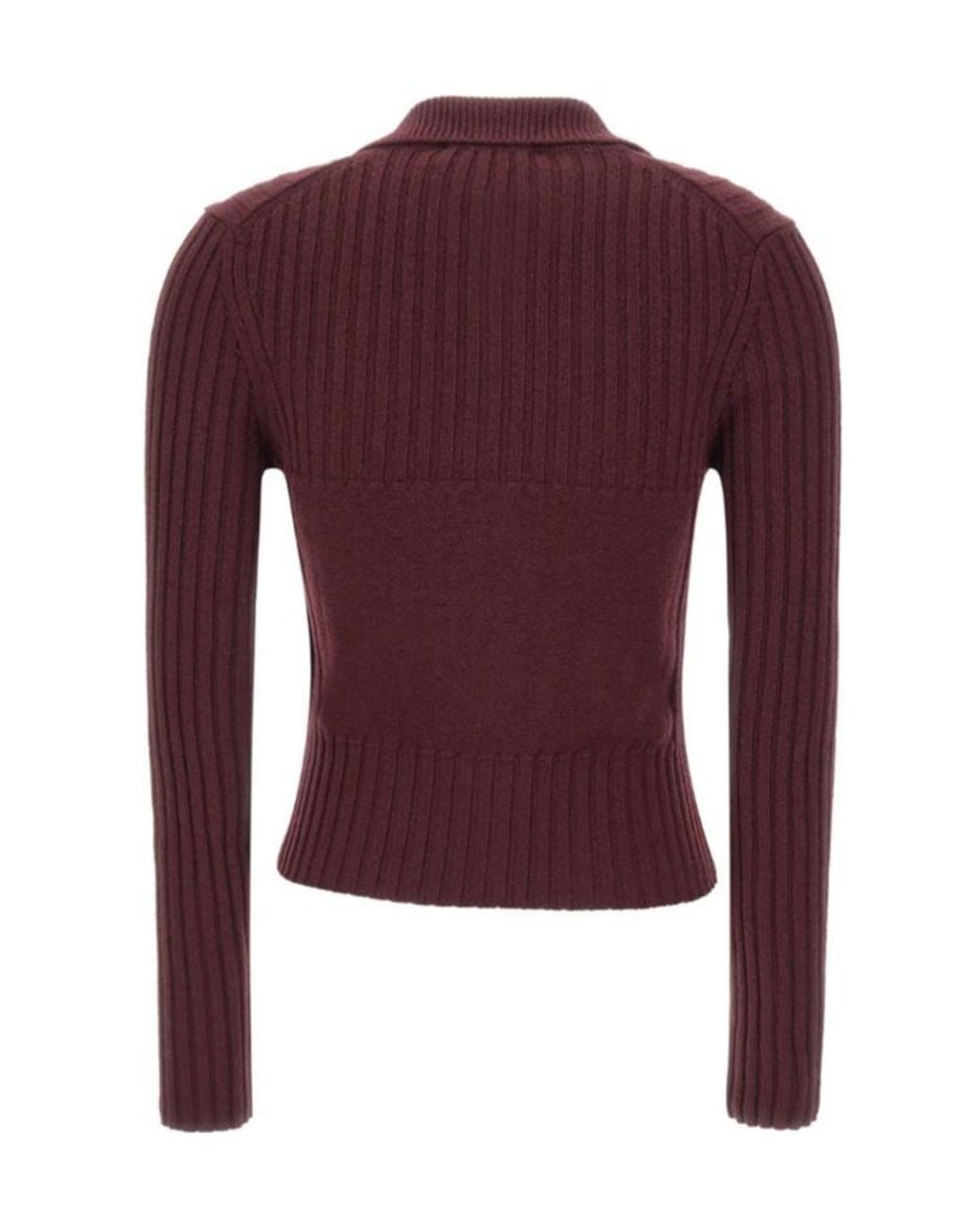 Victoria Beckham Purple Zip-Up Ribbed Cardigan
