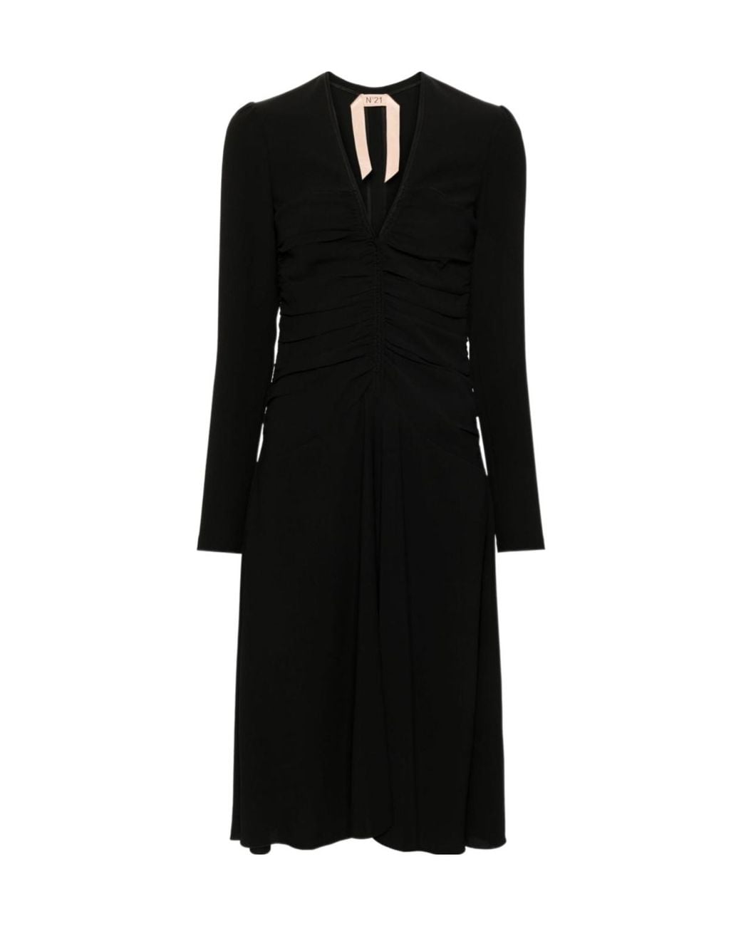 N°21 Black Ruched Detail Crepe Midi Dress
