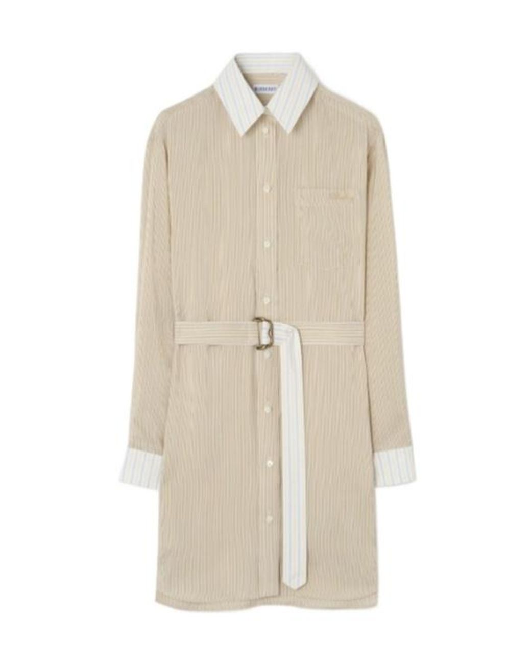 Burberry White Striped Silk Poplin Shirt Dress