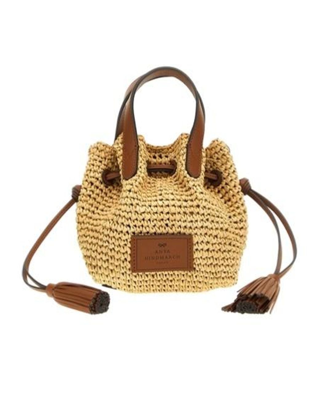 Anya Hindmarch Metallic Logo-Patch Raffia Bucket Bag