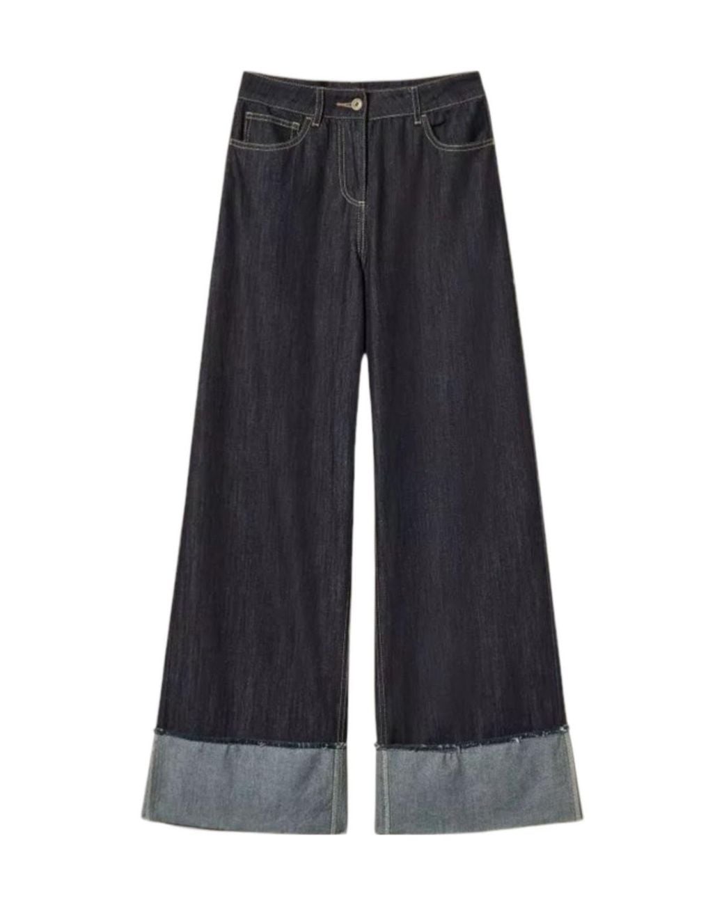 Twinset Blue Flared Jeans With Folded Hem
