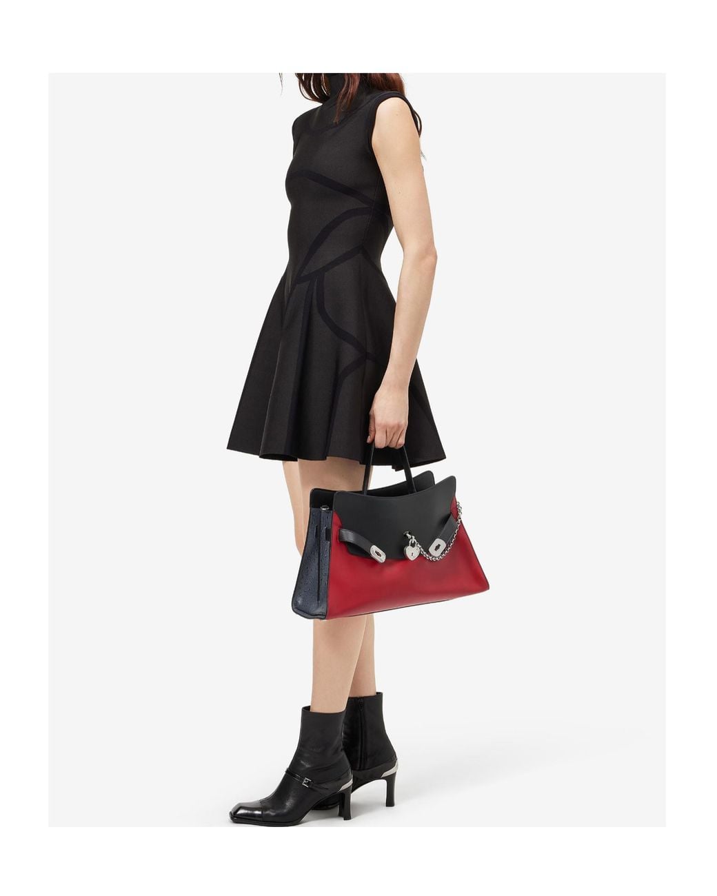 McQueen Black Sleeveless Mock-Neck Dress
