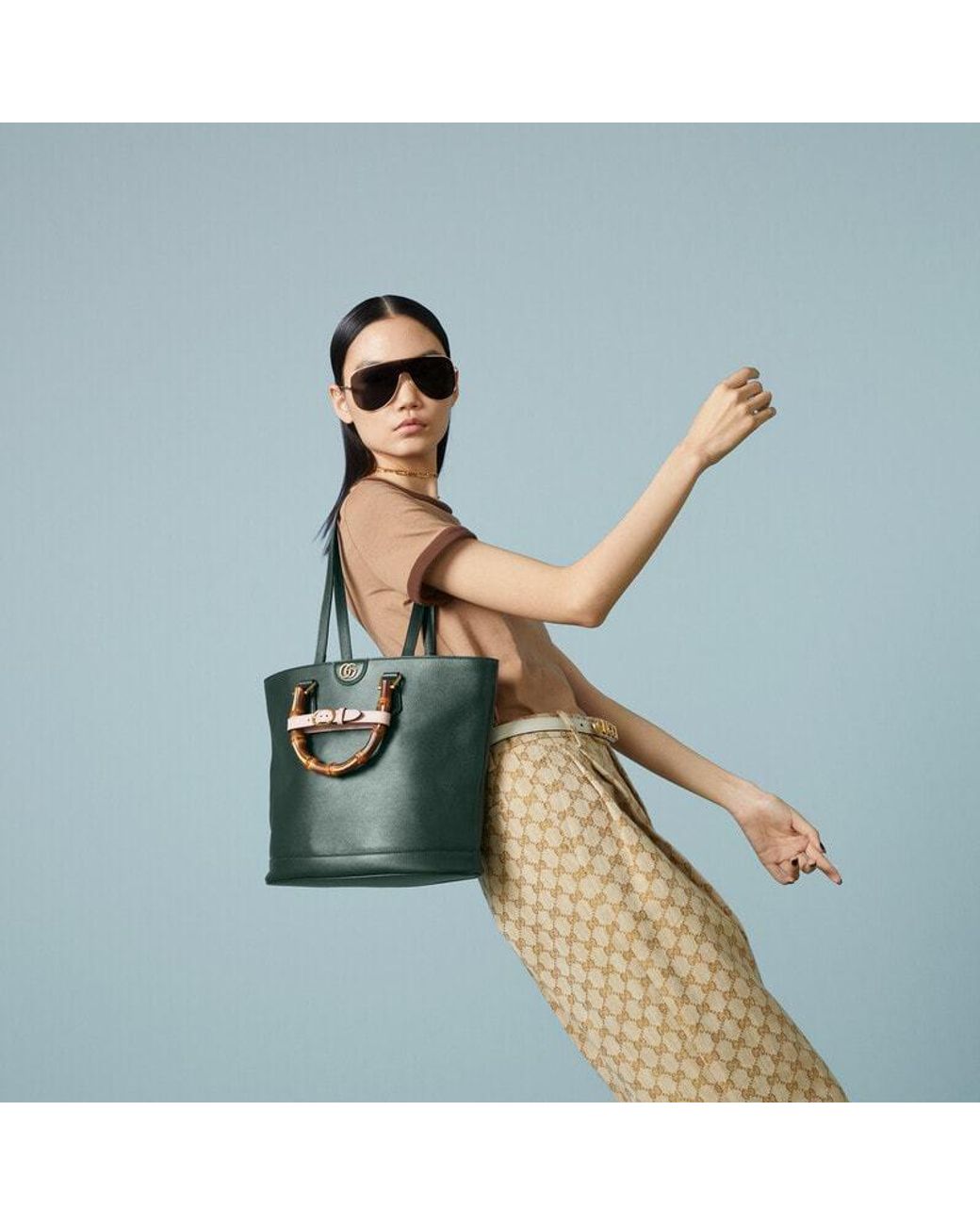 Gucci Green Medium Diana Leather Tote Bag