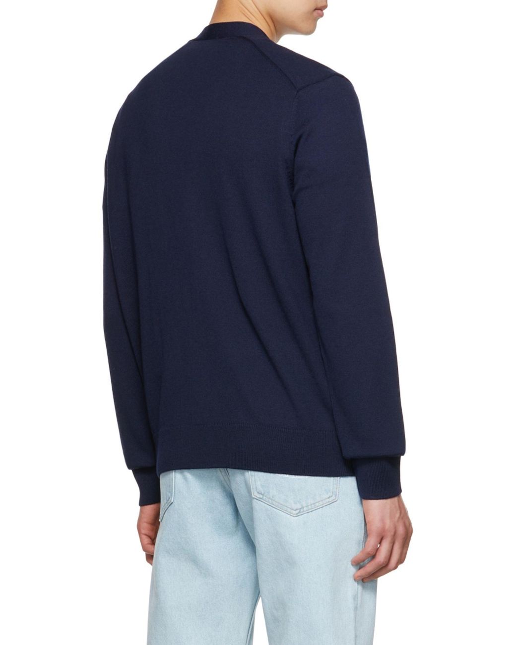 Maison Kitsuné Blue Maison Kitsuné V-Neck Long-Sleeved Cardigan for men
