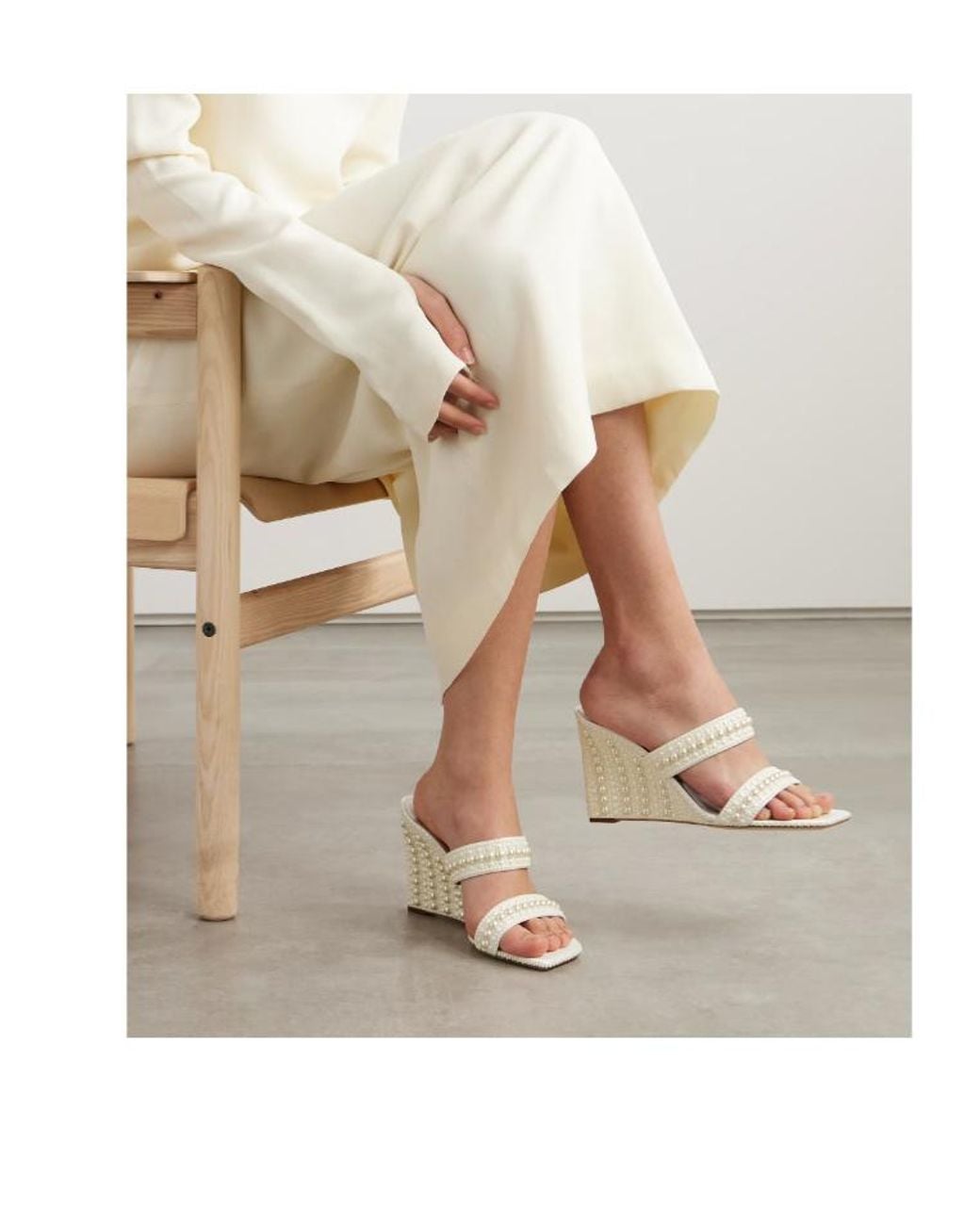 Jimmy Choo White Pearl-Embellished Satin Wedge Sandals