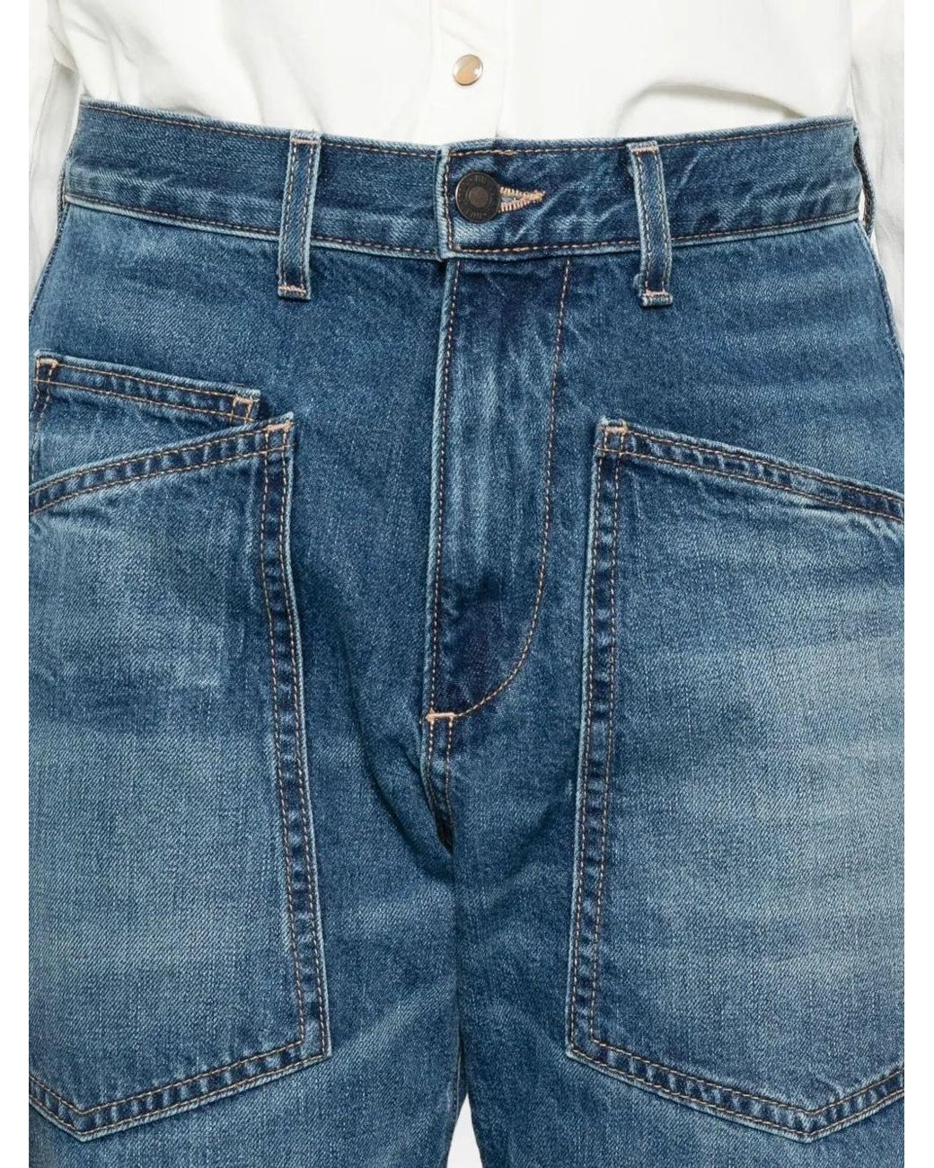 Nili Lotan Blue Shon Patch-Pocket Jeans