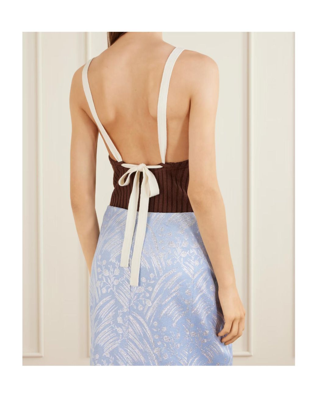 Tory Burch Brown Color-Block Ribbed-Knit Bodysuit