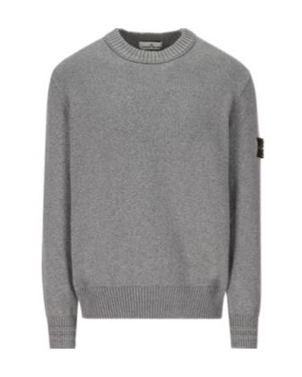 Stone Island Gray Logo Patch Crewneck Jumper for men