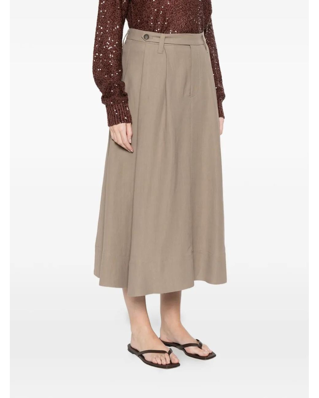 Brunello Cucinelli Natural Button-Embellished Skirt