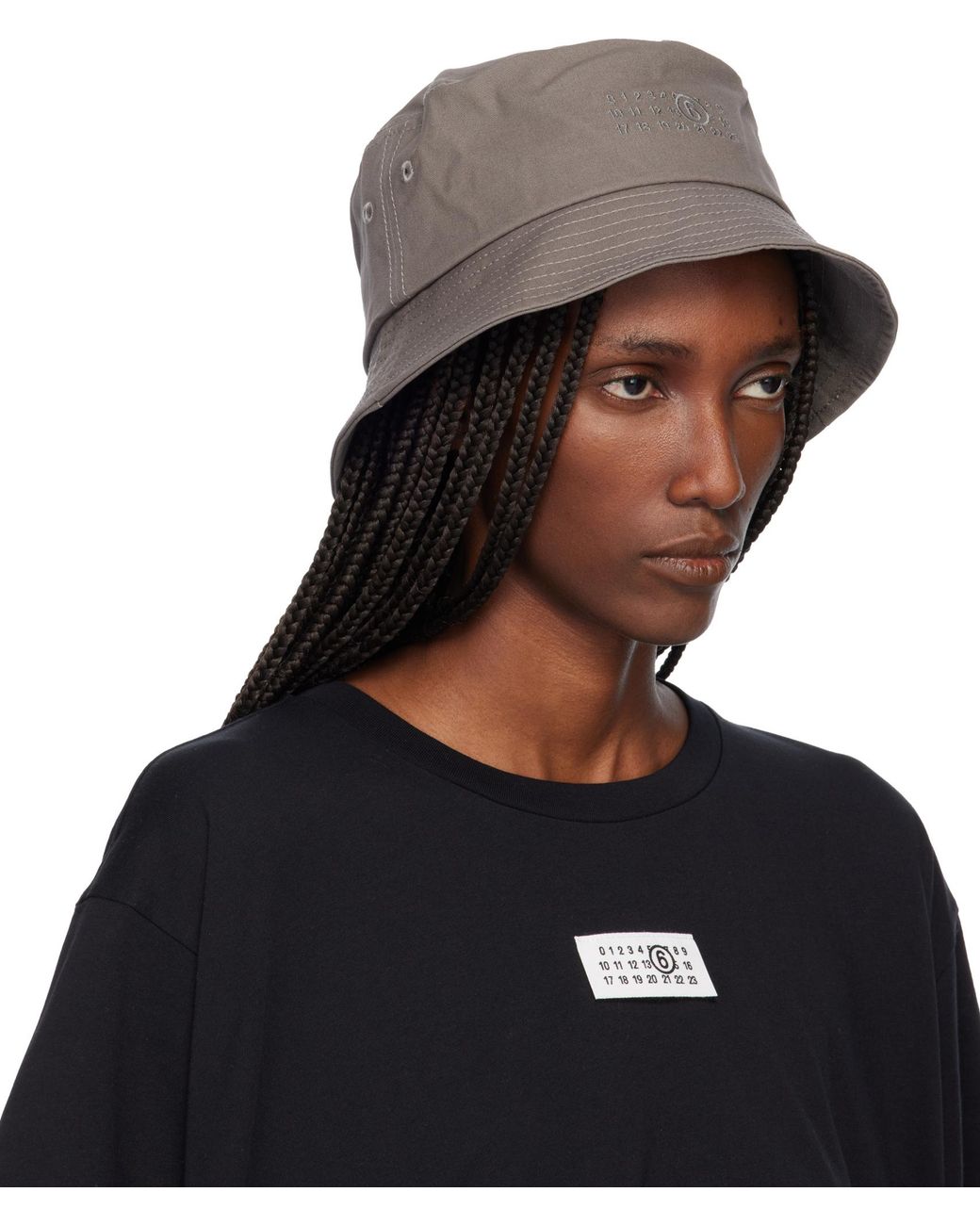 MM6 by Maison Margiela Gray Logo Embroidered Bucket Hat for men