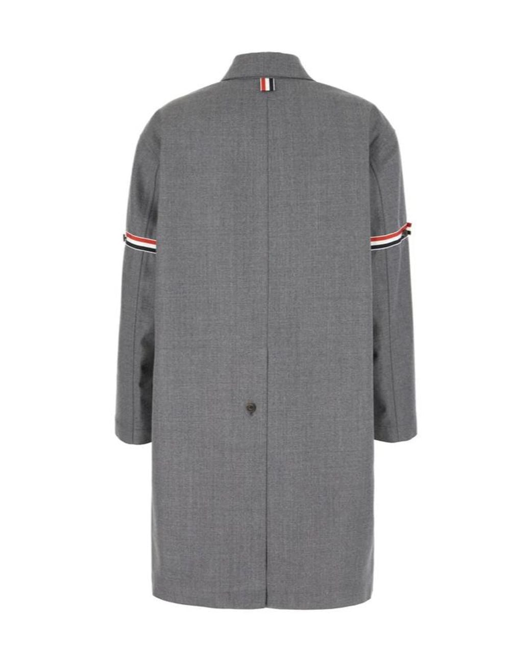 Thom Browne Gray Rwb-Stripe Drop Shoulder Twill Coat