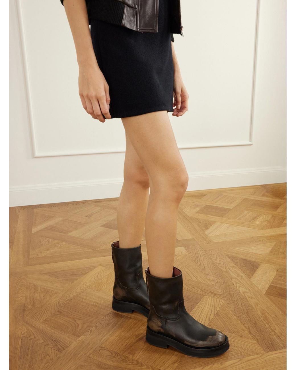 Paris Texas Black Distressed Leather Ankle Boots