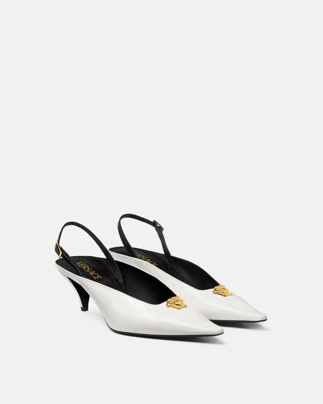 Versace White Pointed-Toe Slingback Pumps