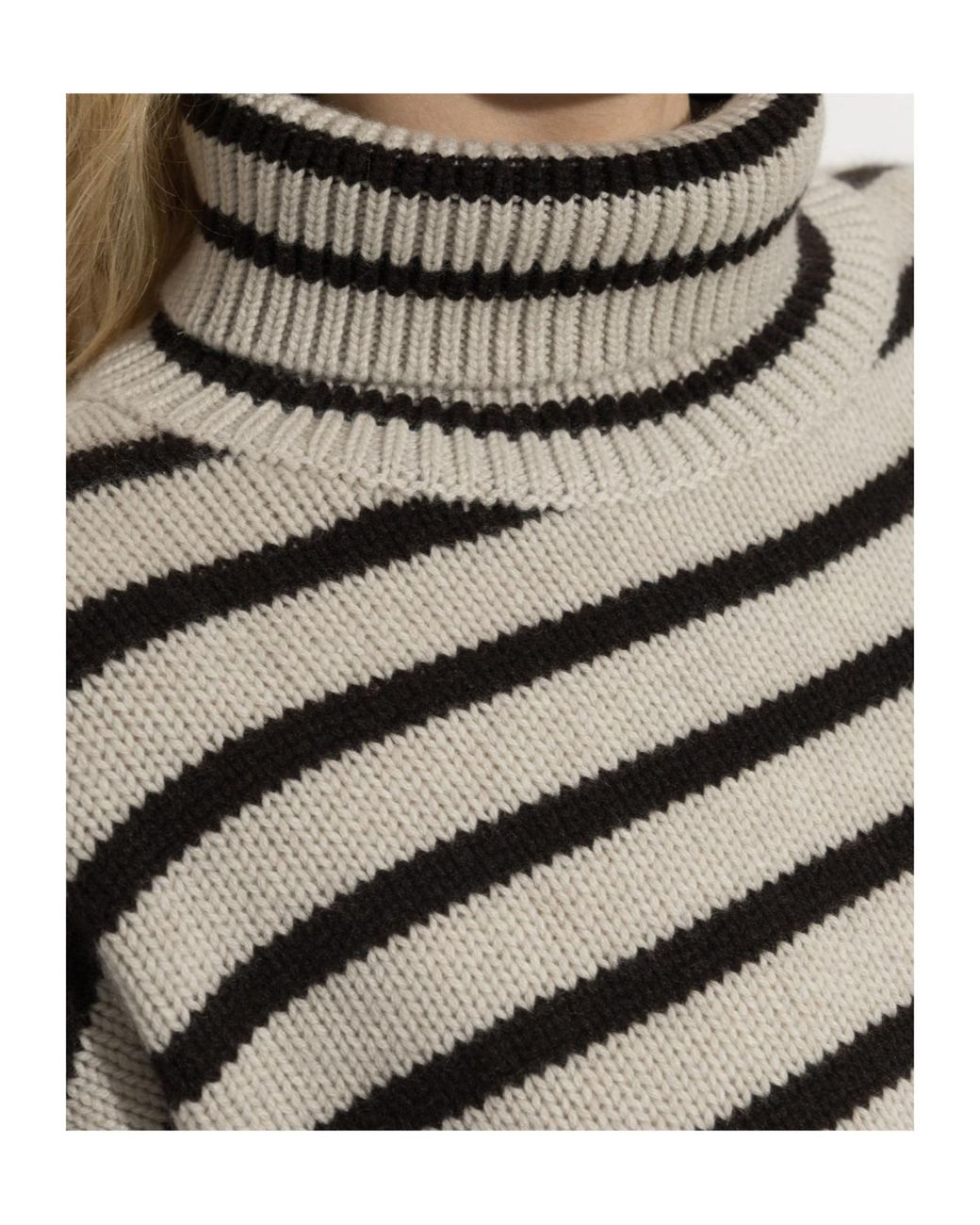 Lisa Yang Gray Karine Striped Turtleneck Sweater
