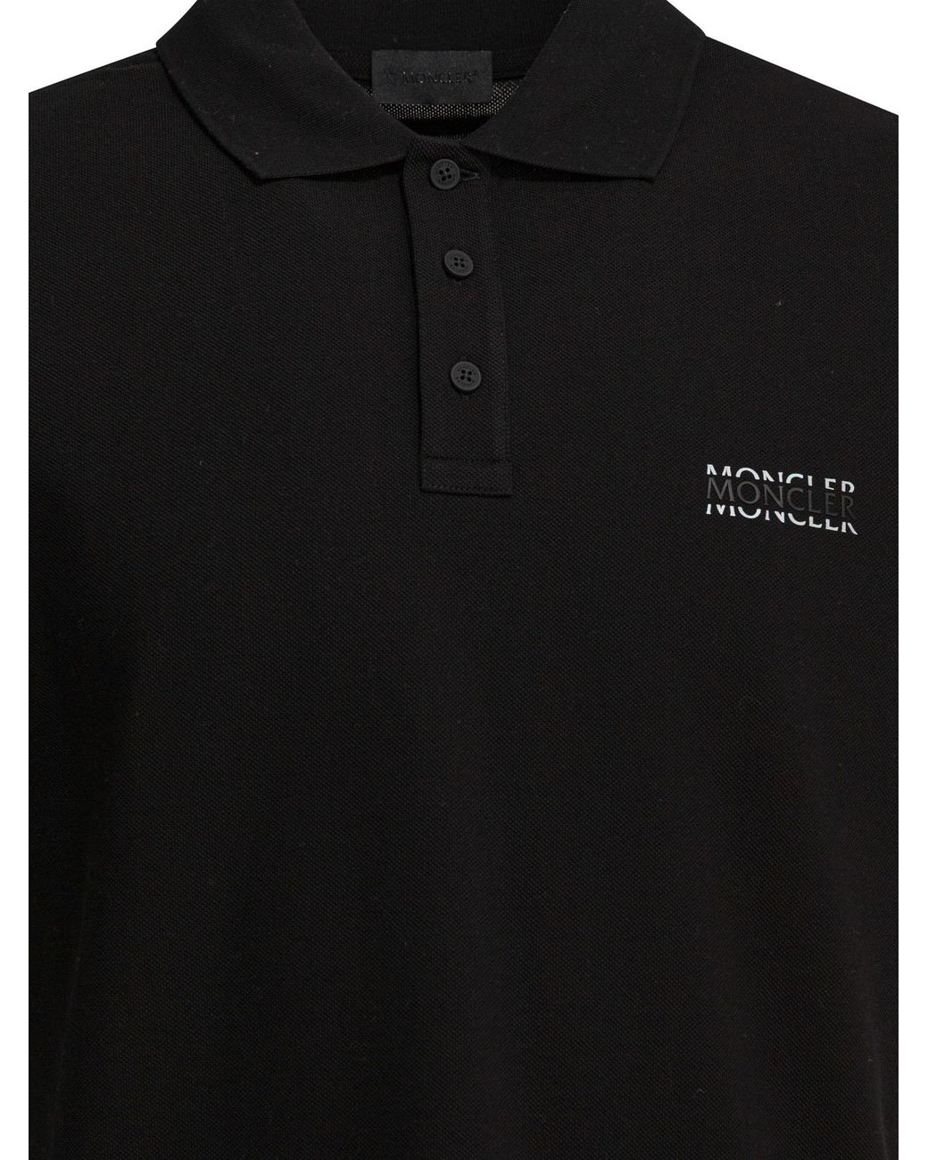 Moncler Black Logo Patch Short-Sleeved Polo Shirt for men