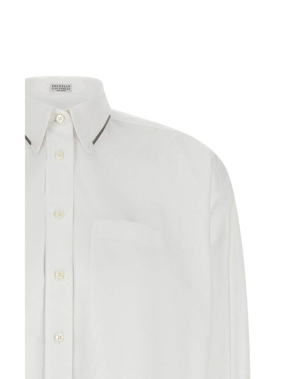 Brunello Cucinelli White Monile-Trim Cropped Shirt