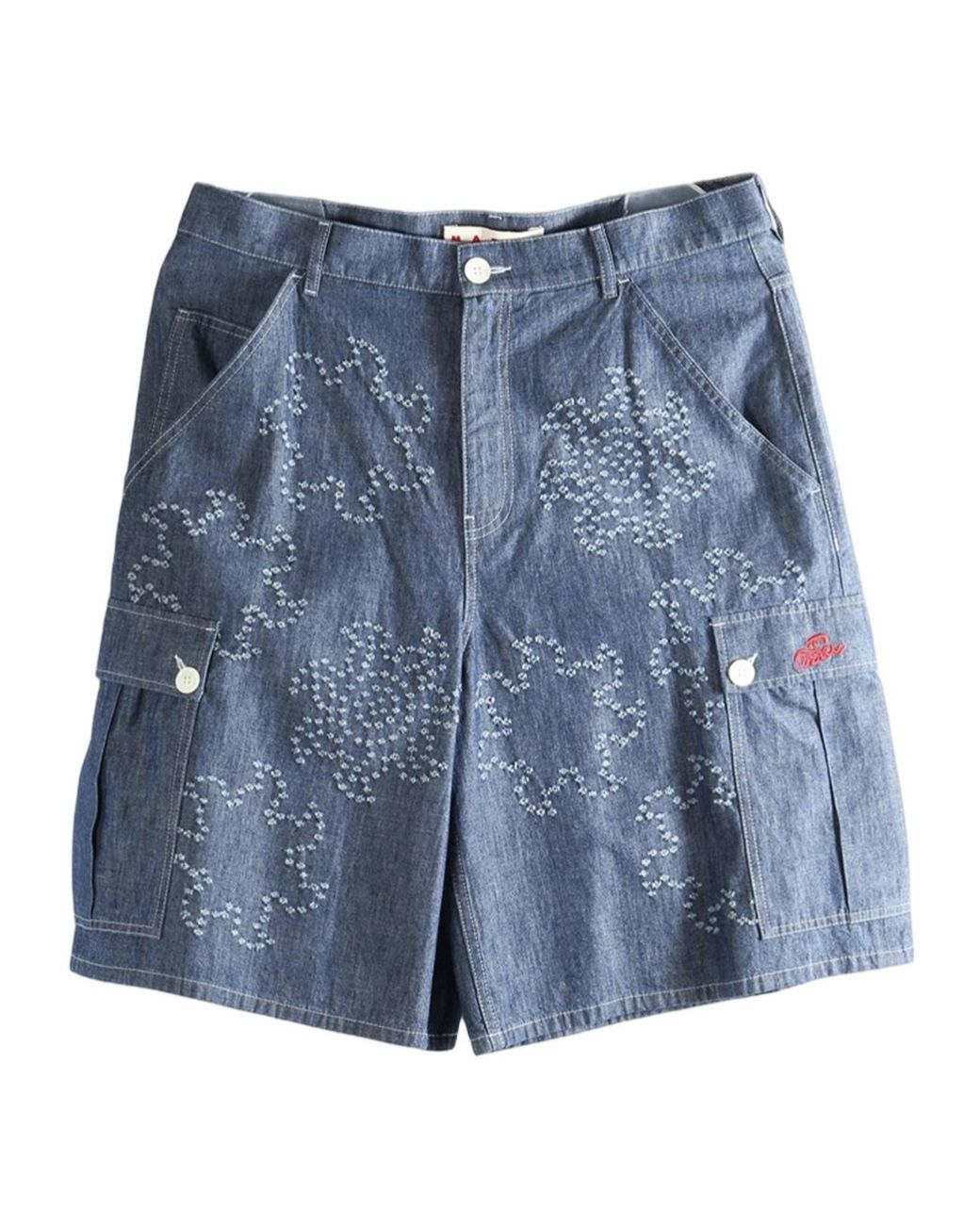 Marni Blue Embroidered Wide Leg Denim Shorts for men