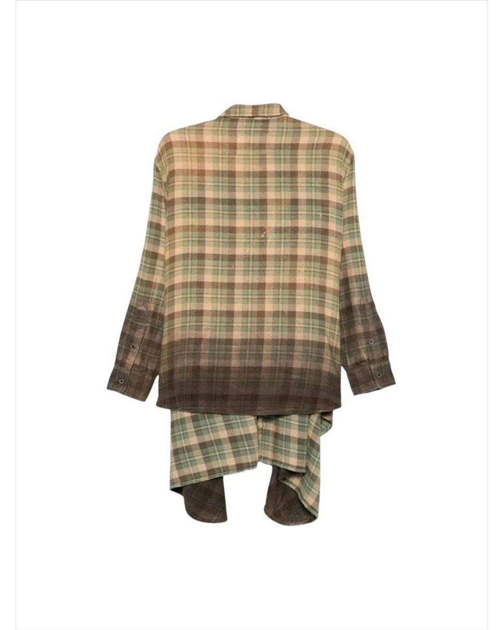 R13 Multicolor Check Print Distressed Effect Shirt