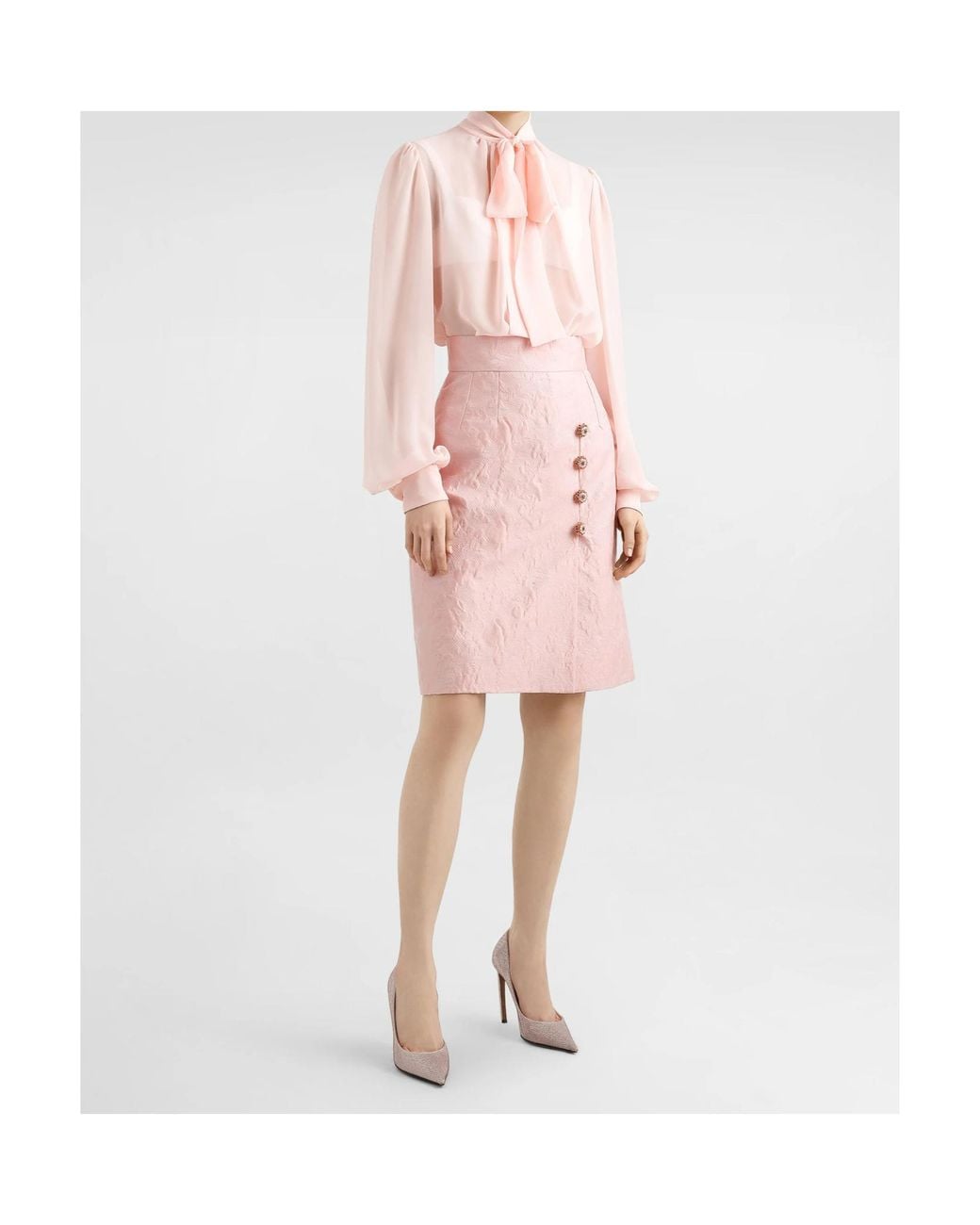 Dolce & Gabbana Pink Bow-Tie High-Neck Blouse