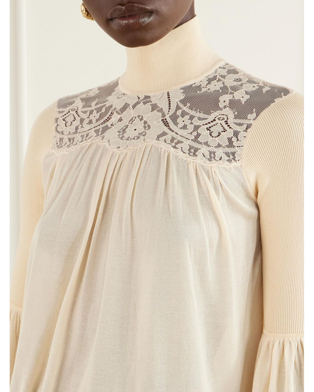 Zimmermann Natural Lace-Trimmed Lyocell-Blend Blouse