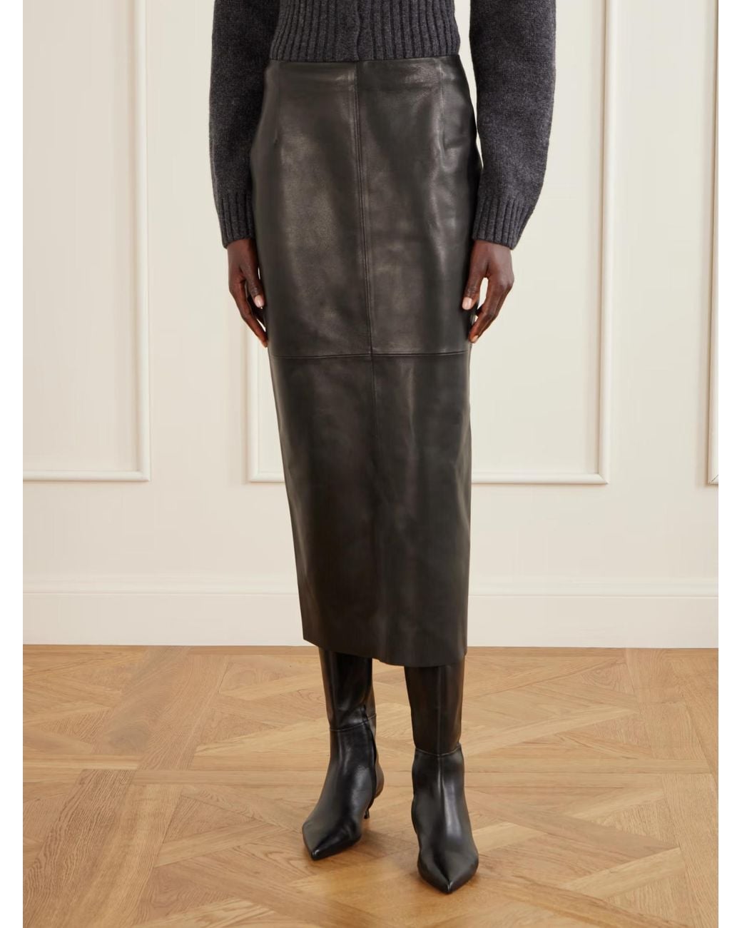 Nour Hammour Black Selly Paneled Leather Maxi Skirt