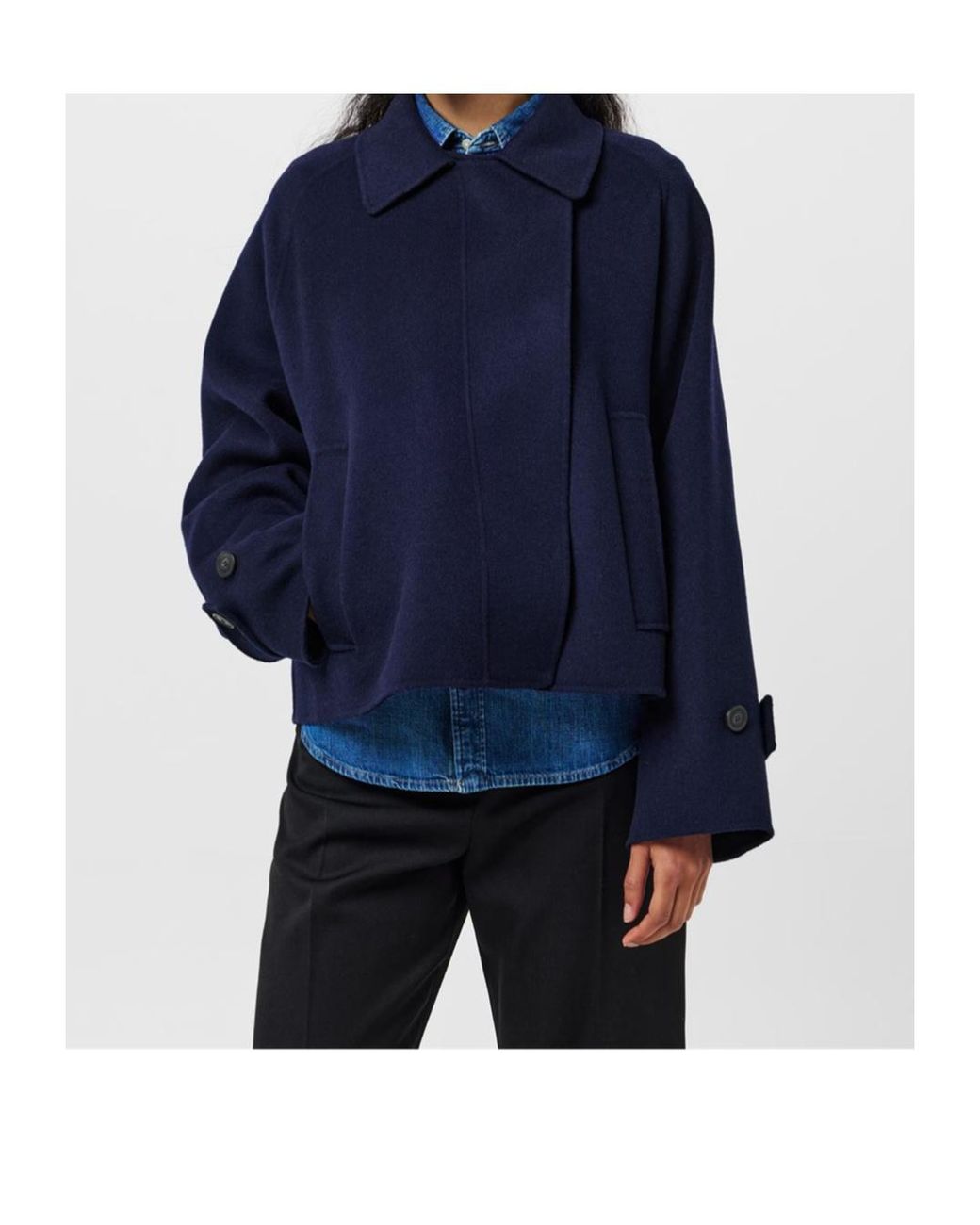 Weekend by Maxmara Blue Carella Wool Long Sleeve Boxy Fit Pea Coat